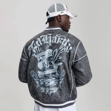 Brave Eagle PU Relaxed Bomber Jacket
