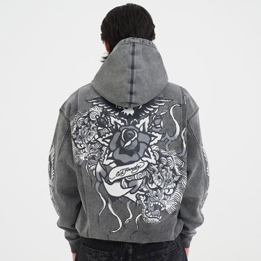 Eagle Dragon Rose Denim Hoodie
