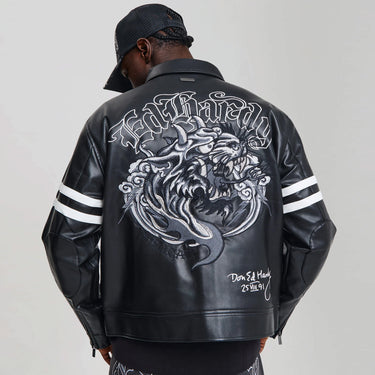 Flaming Hellcat PU Moto Jacket